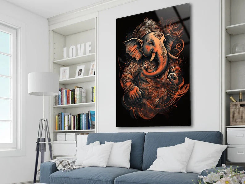 Ganesh Ji Acrylic Glass Wall Art | Ganesh Wall Art | Panoramic Wall Decor | Abstract Wall Decor | Housewarming Gifts | Home Decor |