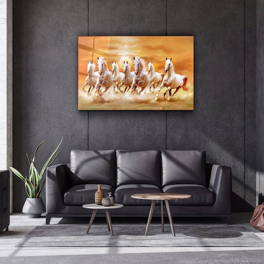 Lucky 7 Running Horses Glass Printing Wall Art - Tempered Glass Wall Art-Home Decoration-Interior Design Ideas-Perfect Gift For Your Lovers
