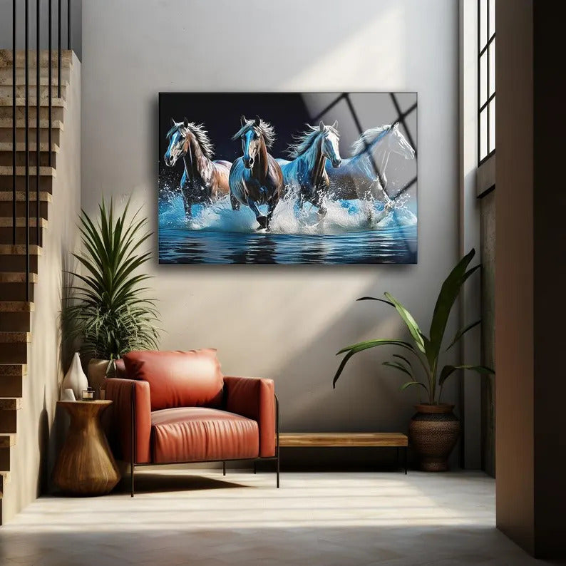 Horses Tempered Glass Wall Art: Large Format Home Decor